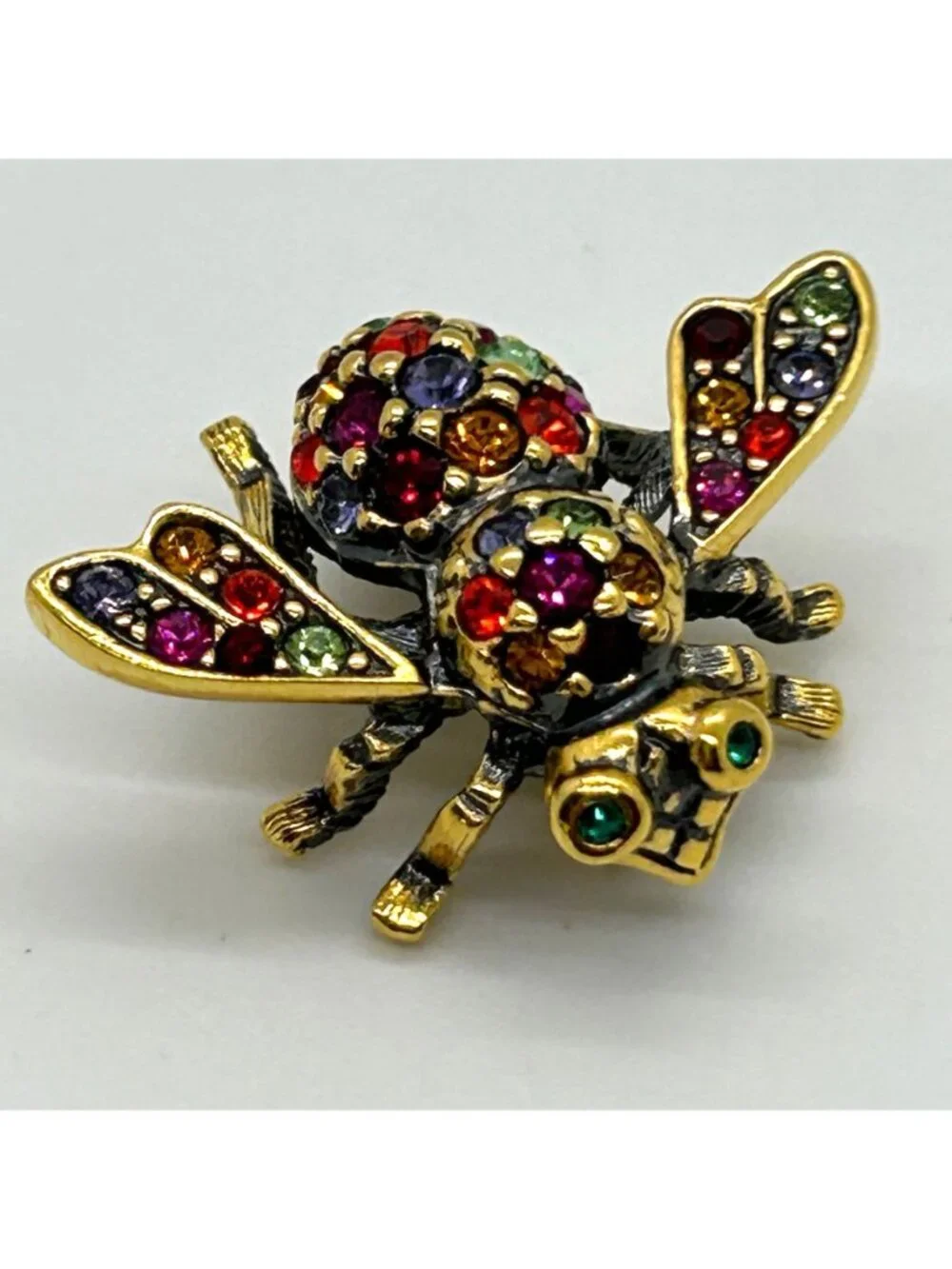 Joan Rivers Signed Bee Brooch Jewel Tone Rhinestone Vintage Gold Tone Insect Pin